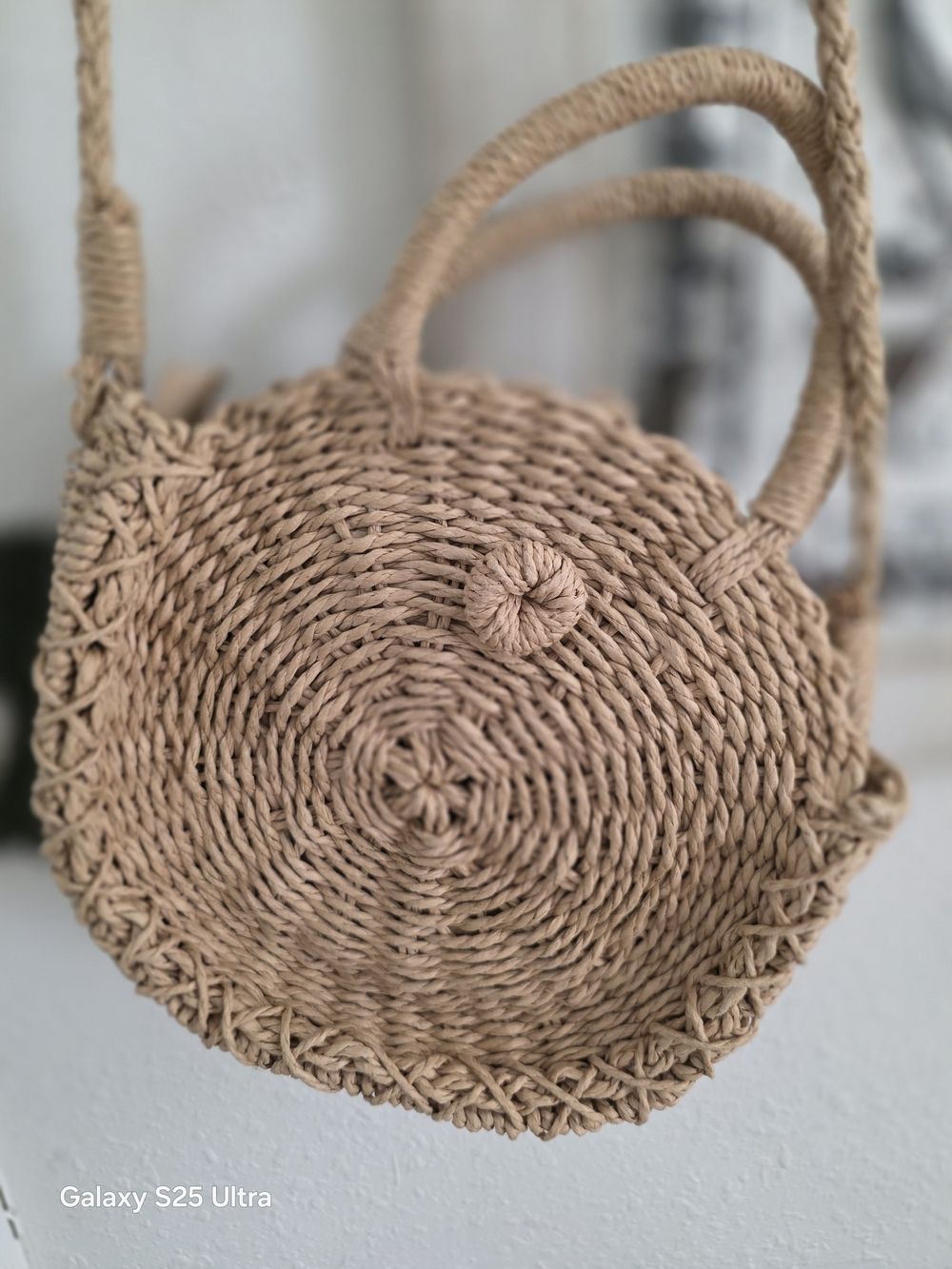 Handwoven Round Straw Crossbody Bag - Natural